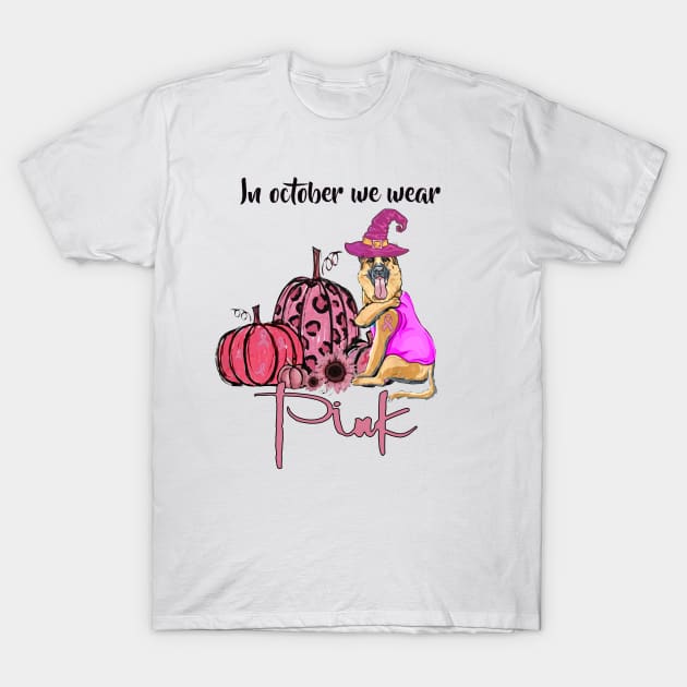 In October We Wear Pink - Halloween Pink German Dog Witch Pumpkin T-Shirt by Tiennhu Lamit19